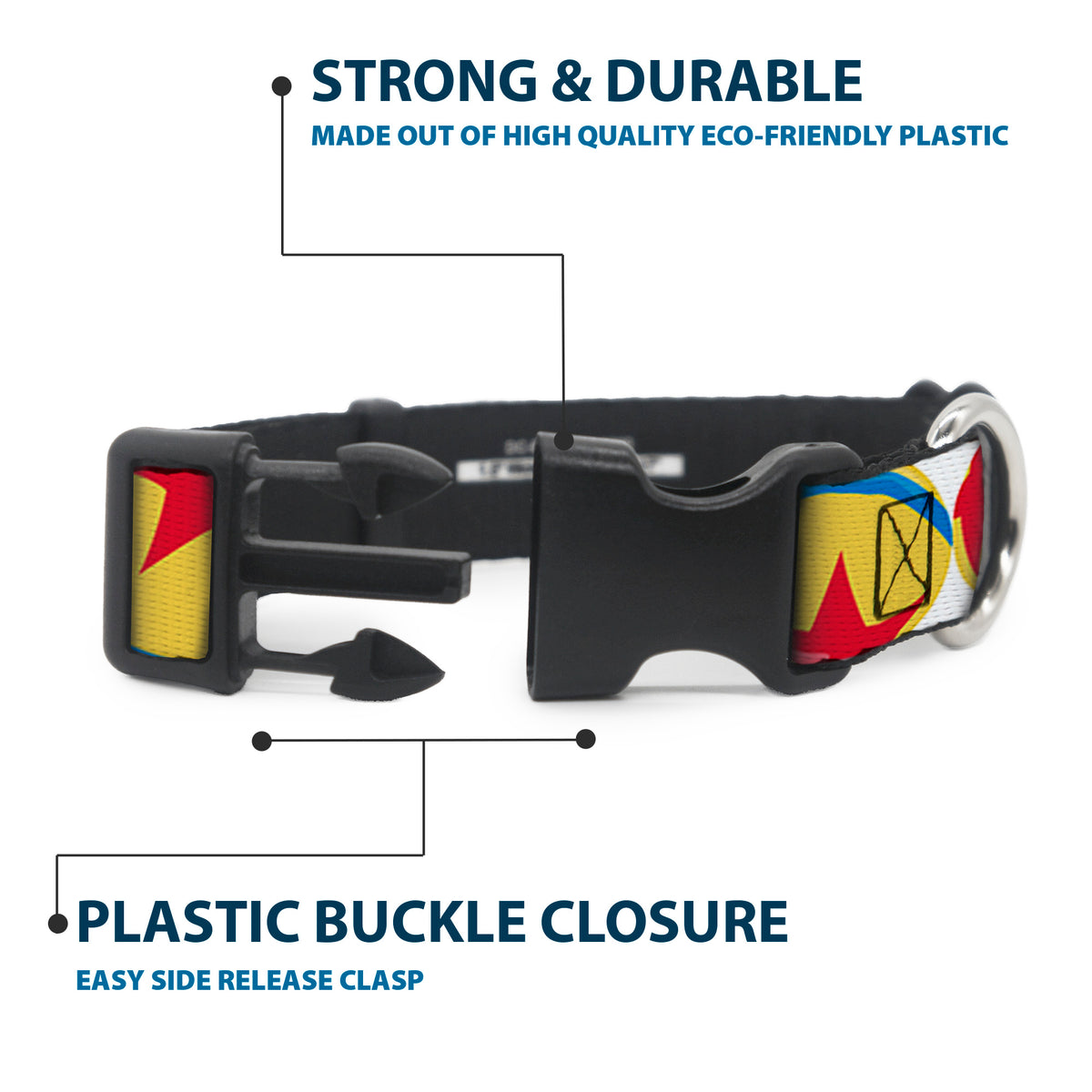 Plastic Clip Collar - Disney Pixar Luxo Ball Repeat White/Yellow/Blue/Red Dog Collars Plastic Clip Side Release Disney