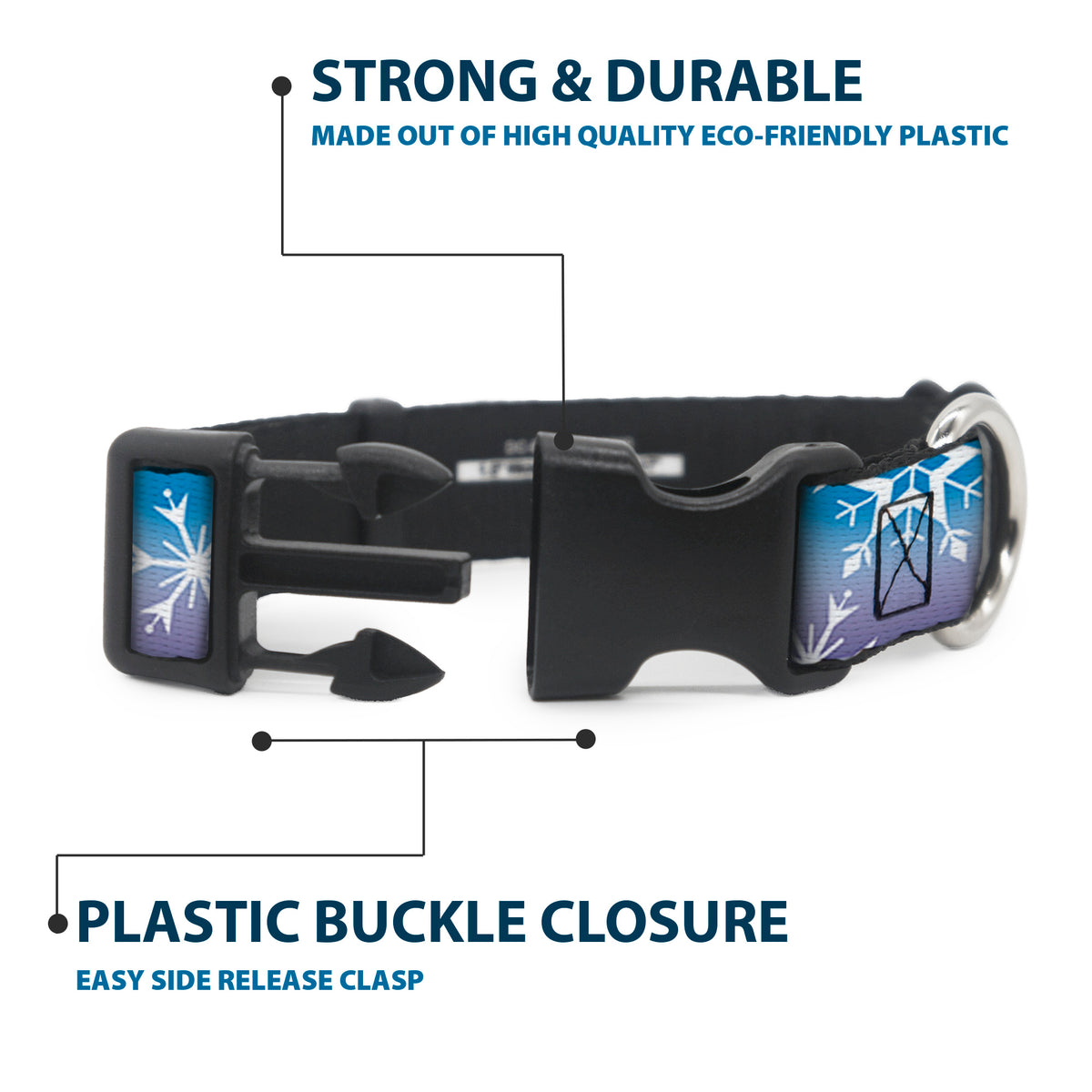 Plastic Clip Collar - Frozen II Snowflakes Blues/Purples/White Dog Collars Plastic Clip Side Release Disney