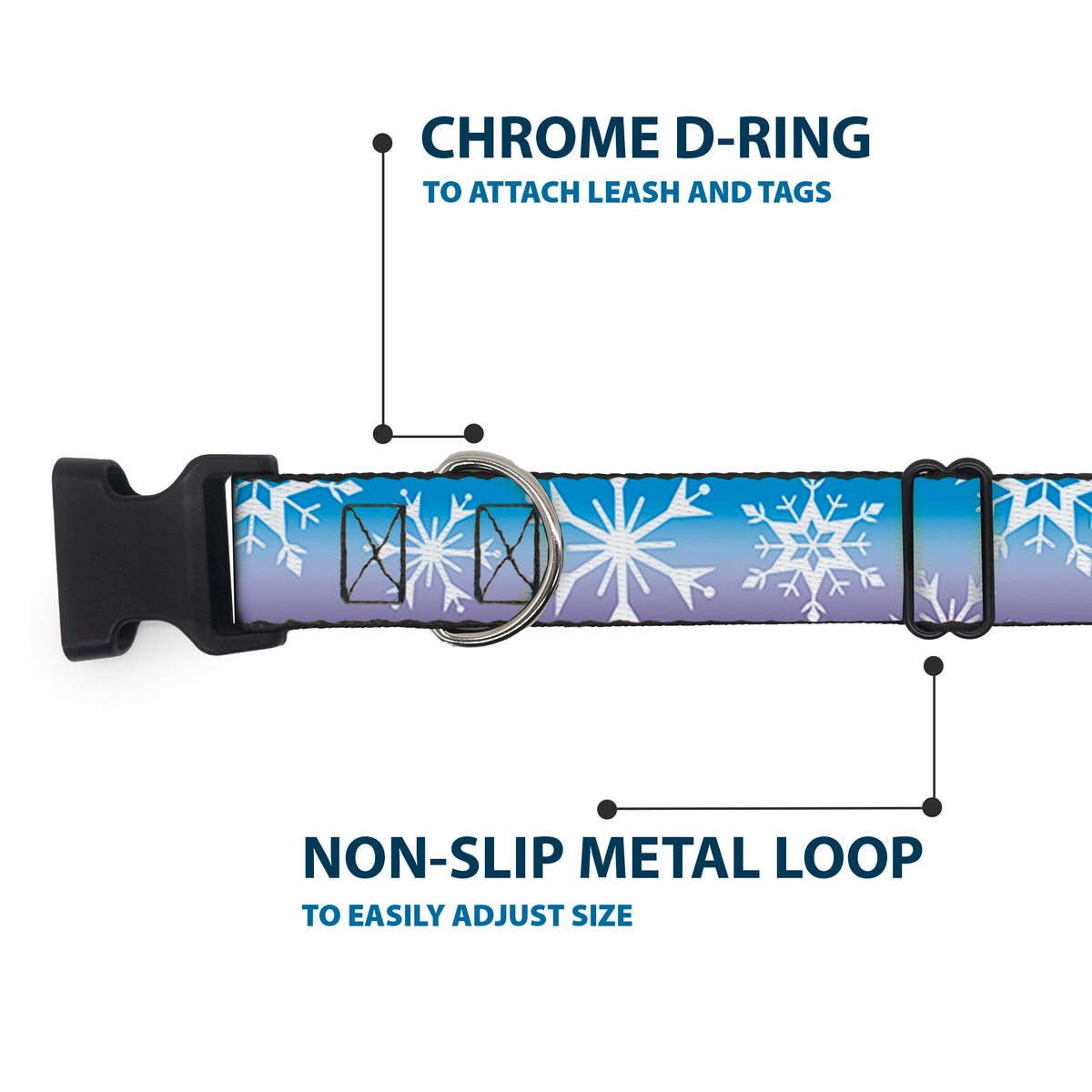 Plastic Clip Collar - Frozen II Snowflakes Blues/Purples/White Dog Collars Plastic Clip Side Release Disney