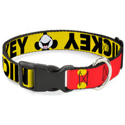 Plastic Clip Collar - MICKEY Smiling Up Pose Flip/Buttons Yellow/Black/Red Dog Collars Plastic Clip Side Release Disney