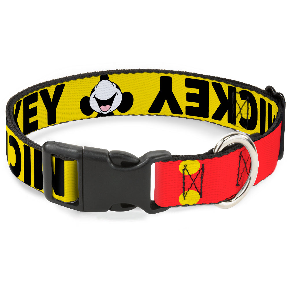 Plastic Clip Collar - MICKEY Smiling Up Pose Flip/Buttons Yellow/Black/Red Dog Collars Plastic Clip Side Release Disney