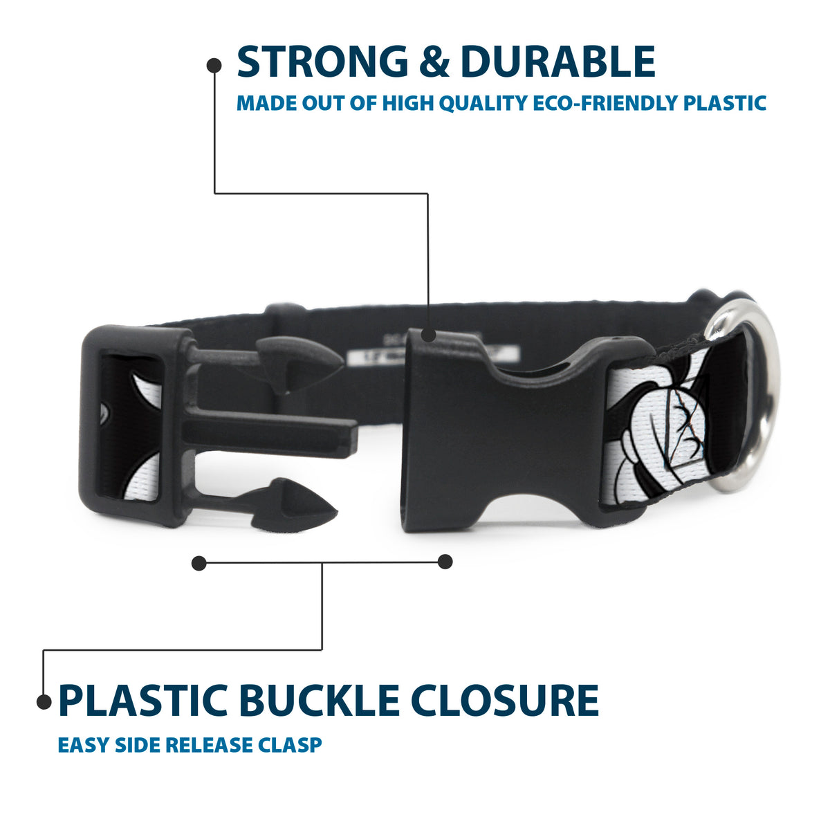 Plastic Clip Collar - Nightmare Before Christmas Zero Expressions Black/White Dog Collars Plastic Clip Side Release Disney