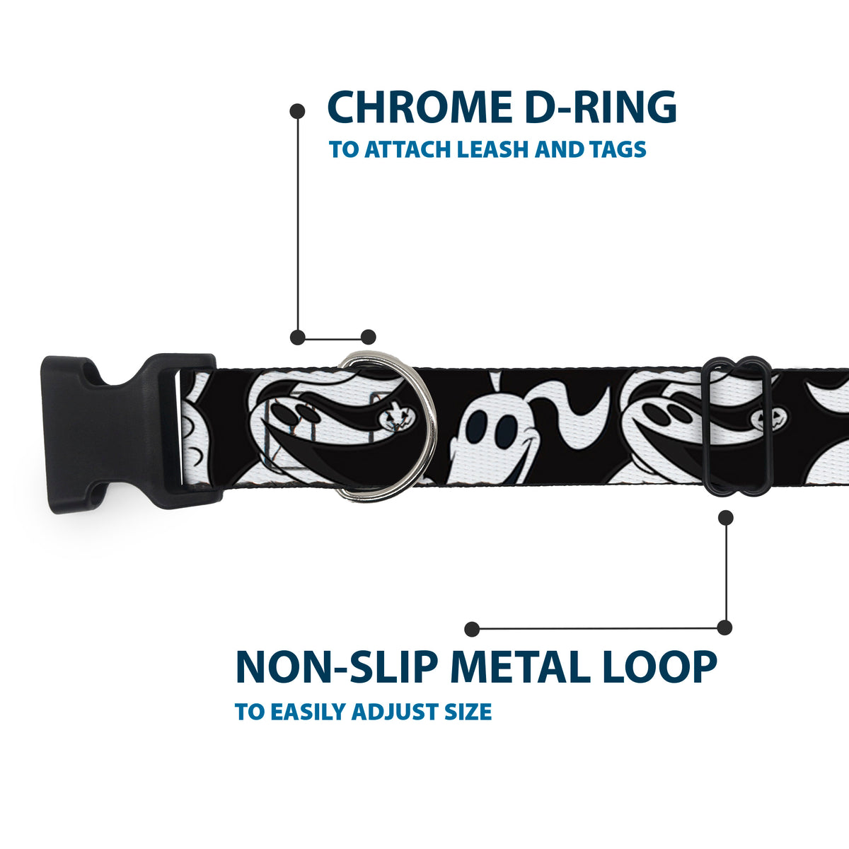 Plastic Clip Collar - Nightmare Before Christmas Zero Expressions Black/White Dog Collars Plastic Clip Side Release Disney