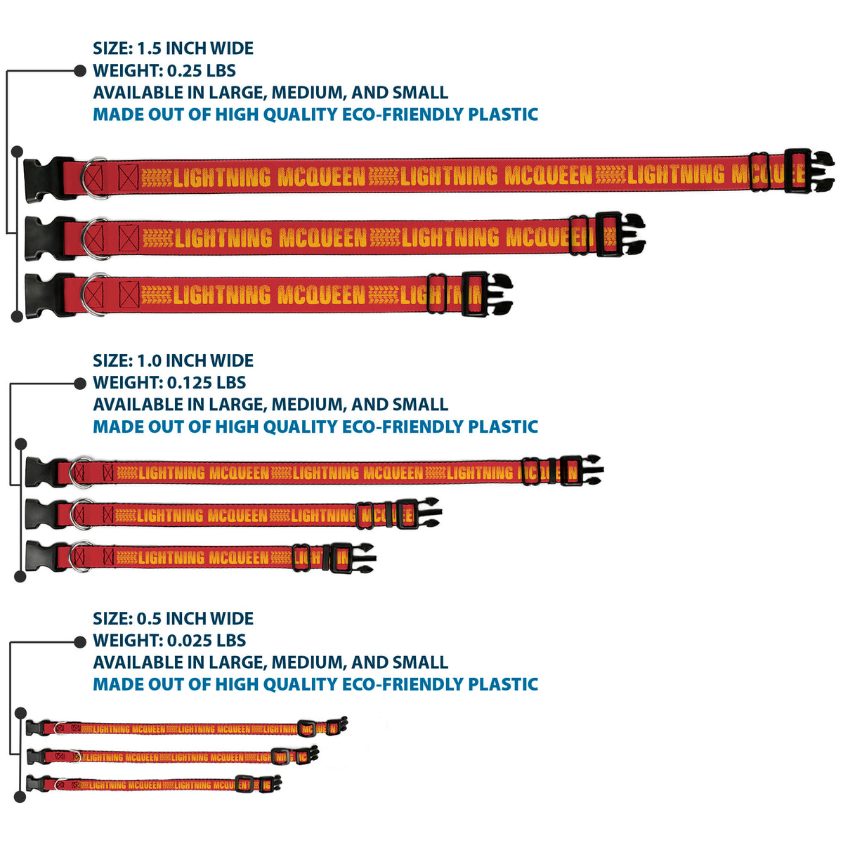 Plastic Clip Collar - Cars LIGHTNING MCQUEEN Tread Red/Orange Dog Collars Plastic Clip Side Release Disney