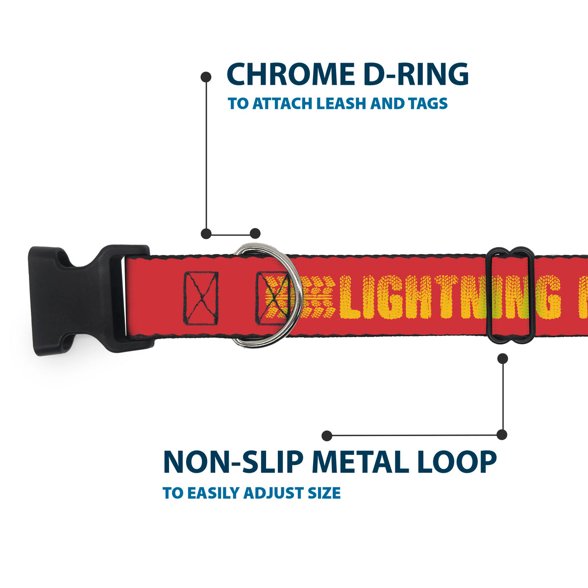 Plastic Clip Collar - Cars LIGHTNING MCQUEEN Tread Red/Orange Dog Collars Plastic Clip Side Release Disney