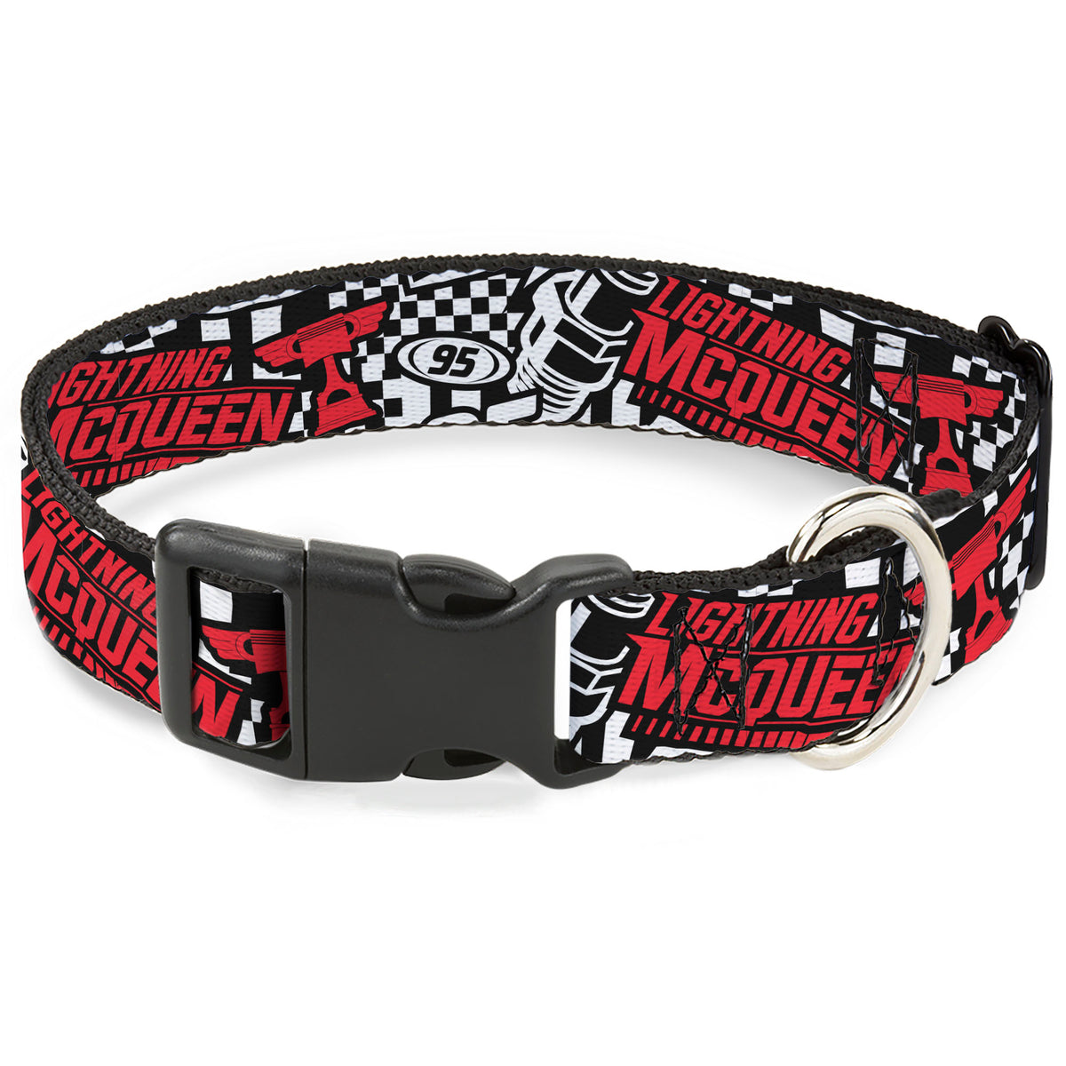 Plastic Clip Collar - Cars Lightning McQueen Racing Collage White/Black/Red Dog Collars Plastic Clip Side Release Disney