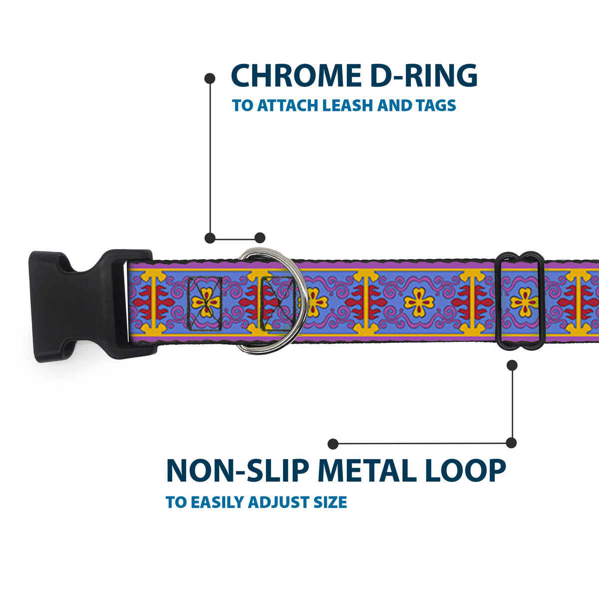 Plastic Clip Collar - Classic Aladdin Magic Carpet Tapestry Blue/Purple/Gold/Red Dog Collars Plastic Clip Side Release Disney