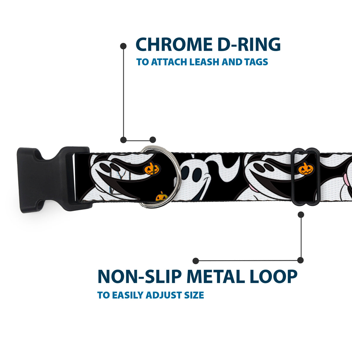 Plastic Clip Collar - Nightmare Before Christmas Zero 5-Pumpkin Expressions Black/White/Orange Dog Collars Plastic Clip Side Release Disney