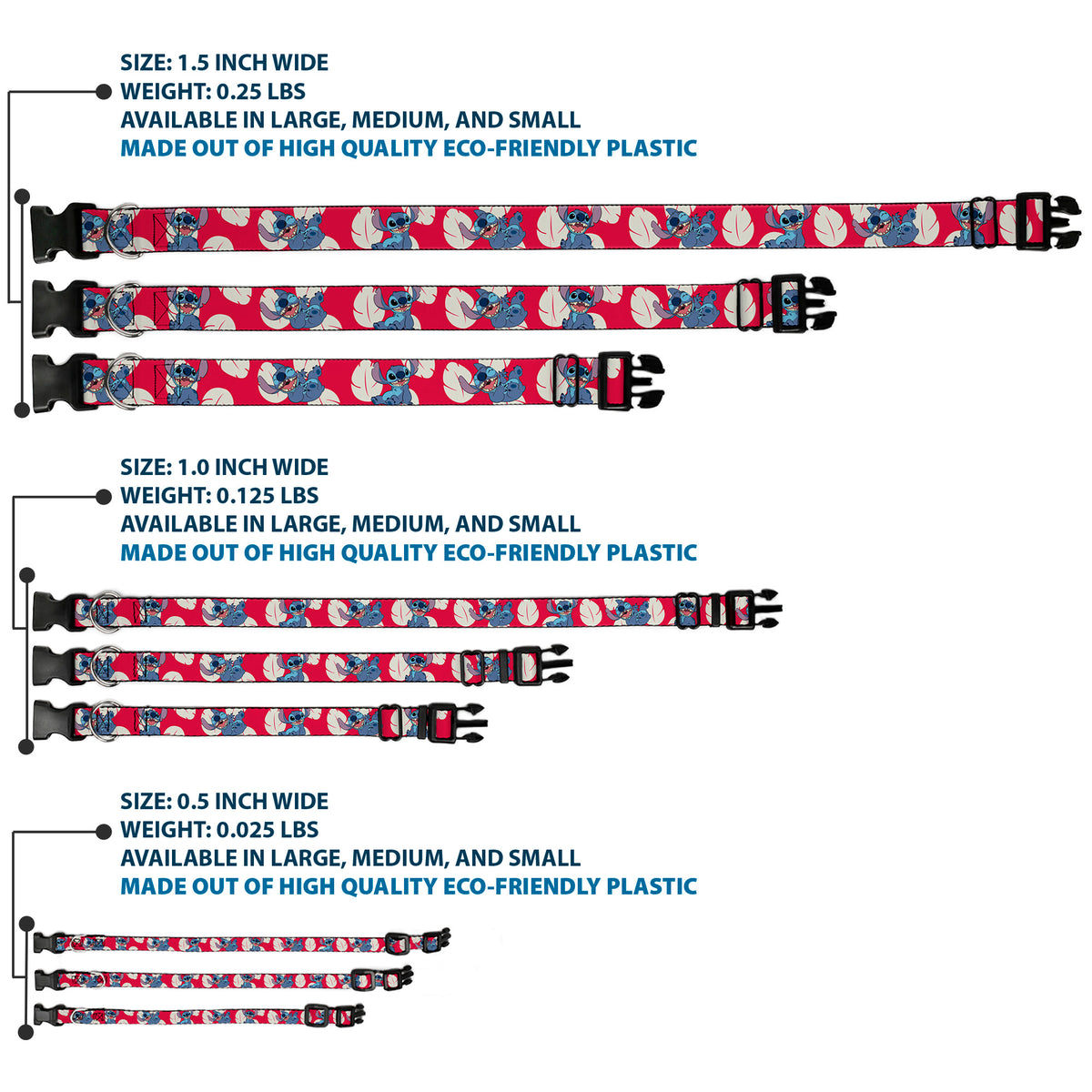 Plastic Clip Collar - Lilo & Stitch Stitch 4-Poses/Lilo Dress Leaves Red/Ivory Dog Collars Plastic Clip Side Release Disney