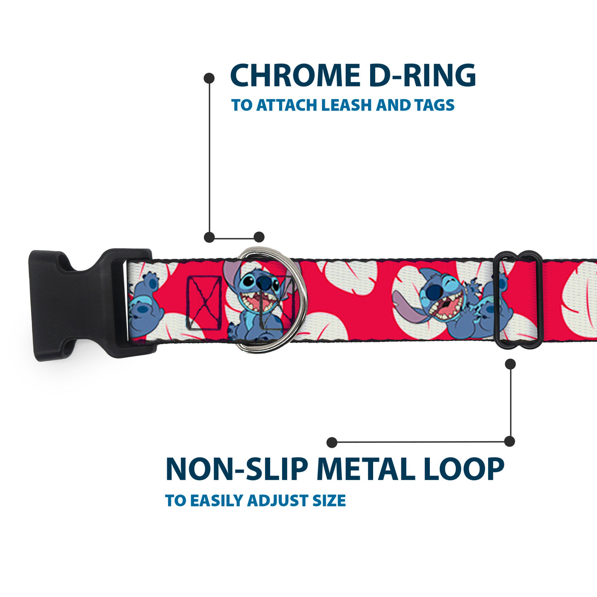 Plastic Clip Collar - Lilo & Stitch Stitch 4-Poses/Lilo Dress Leaves Red/Ivory Dog Collars Plastic Clip Side Release Disney