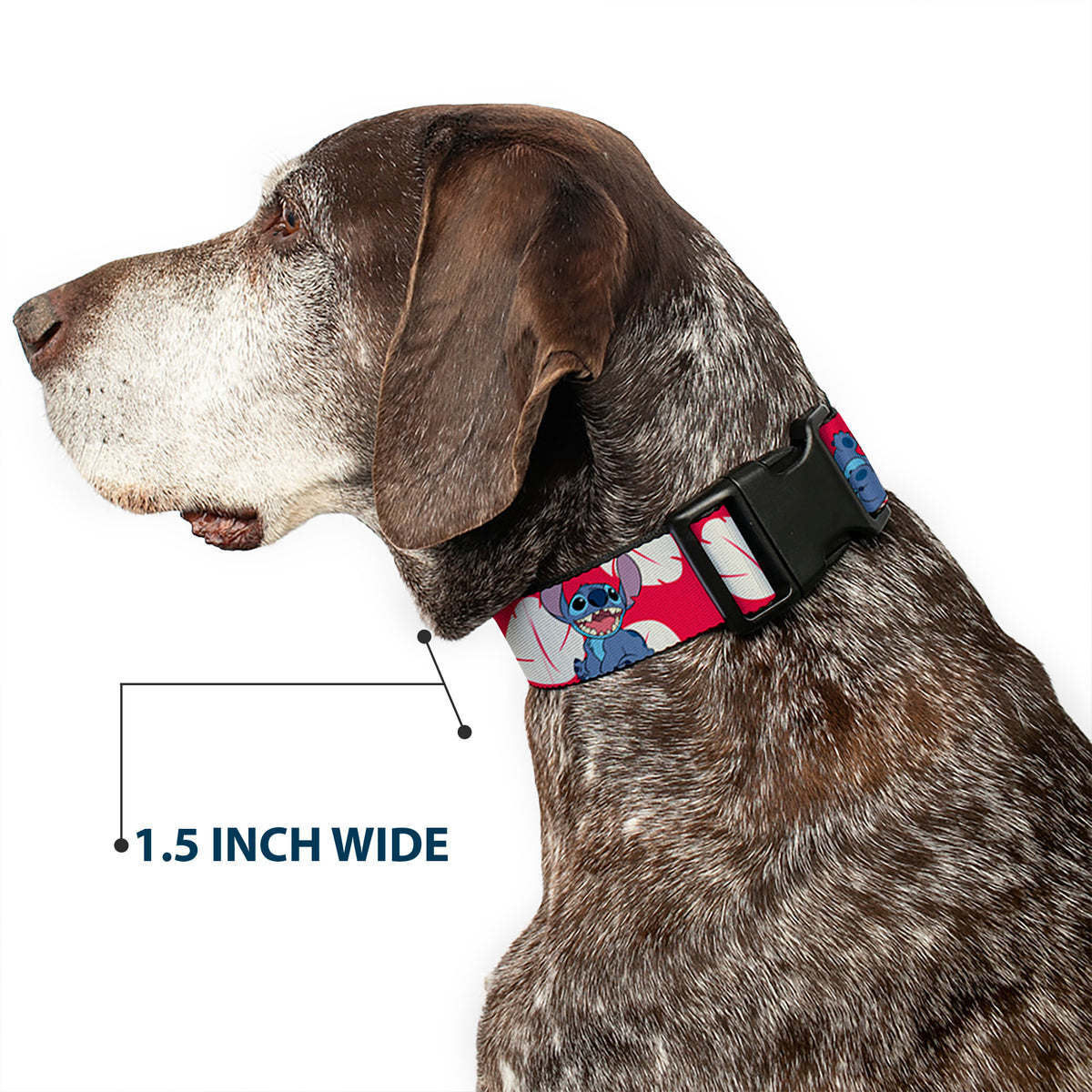 Plastic Clip Collar - Lilo & Stitch Stitch 4-Poses/Lilo Dress Leaves Red/Ivory Dog Collars Plastic Clip Side Release Disney