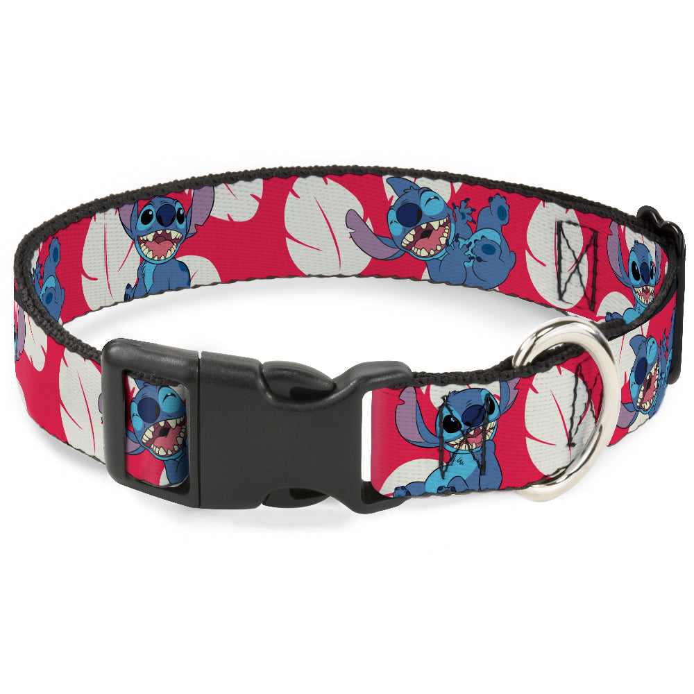 Plastic Clip Collar - Lilo & Stitch Stitch 4-Poses/Lilo Dress Leaves Red/Ivory Dog Collars Plastic Clip Side Release Disney