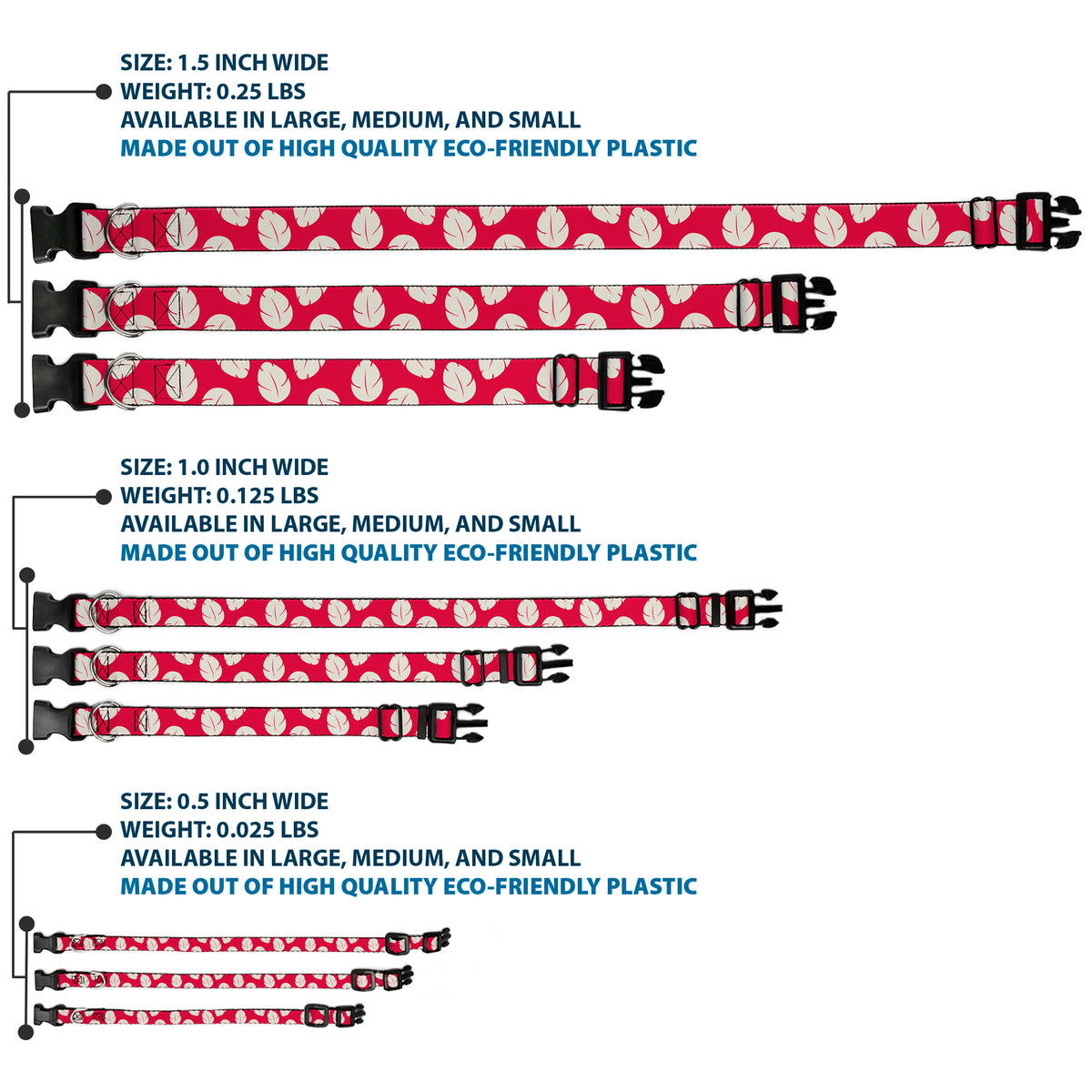 Plastic Clip Collar - Lilo & Stitch Bounding Lilo Dress Leaves Red/Ivory Dog Collars Plastic Clip Side Release Disney