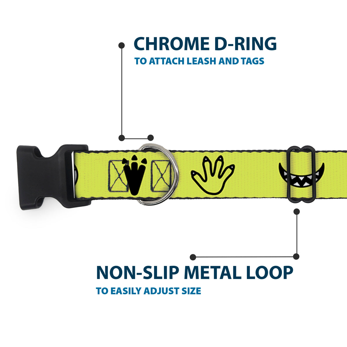 Plastic Clip Collar - Monsters Inc. Mike 4-Icons Greens/Black/White Dog Collars Plastic Clip Side Release Disney