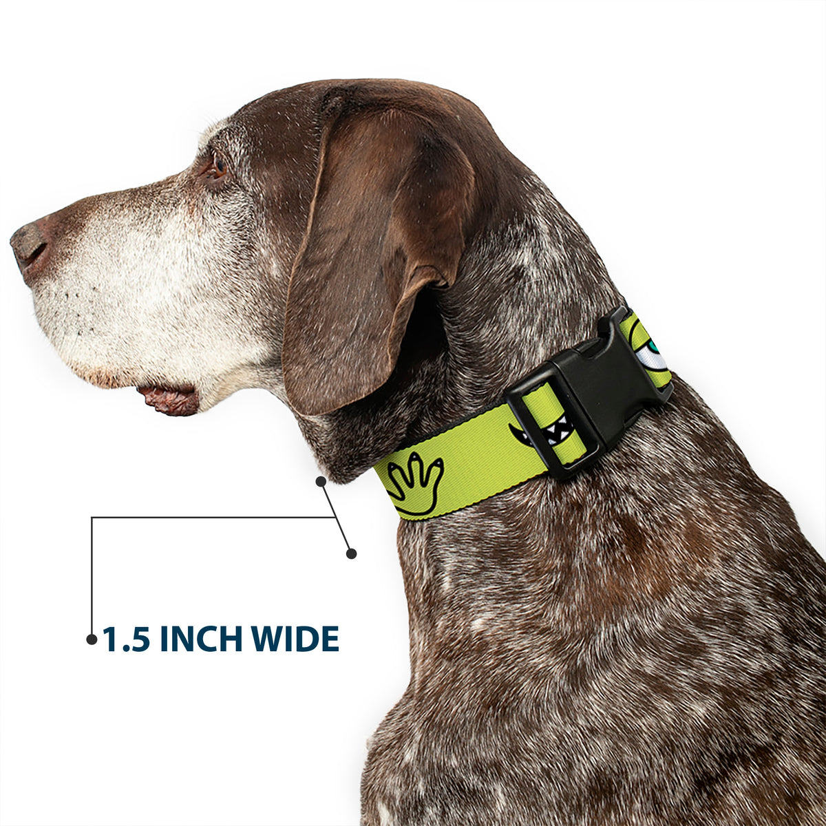 Plastic Clip Collar - Monsters Inc. Mike 4-Icons Greens/Black/White Dog Collars Plastic Clip Side Release Disney