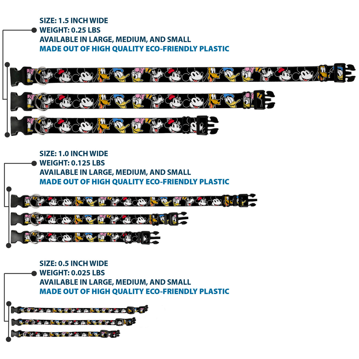 Plastic Clip Collar - Disney The Sensational Six Smiling Faces Black Dog Collars Plastic Clip Side Release Disney