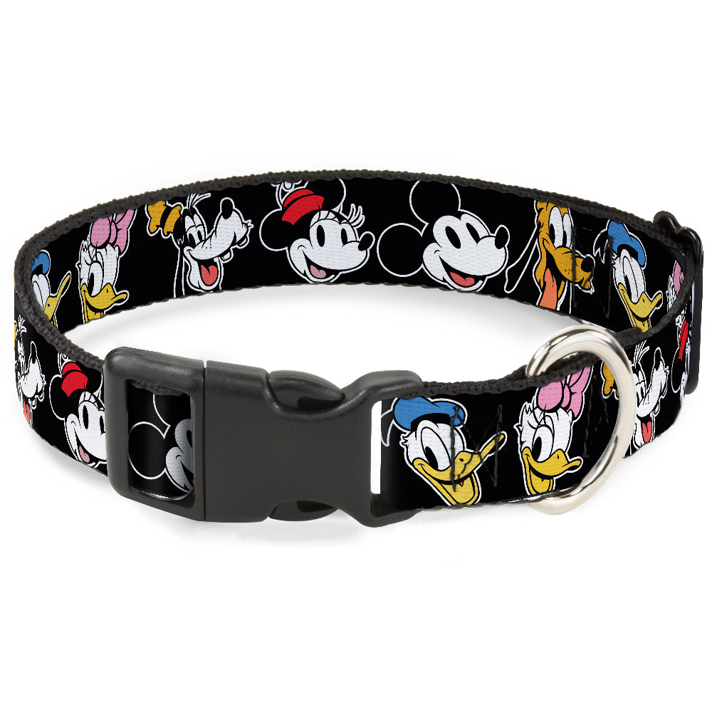 Plastic Clip Collar - Disney The Sensational Six Smiling Faces Black Dog Collars Plastic Clip Side Release Disney