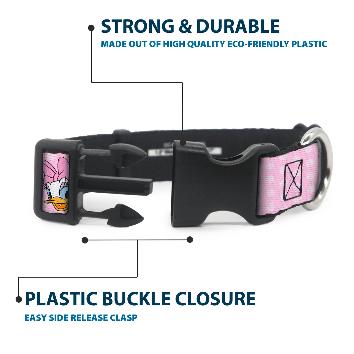 Plastic Clip Collar - Daisy Duck 2-Expressions/Dots Pinks Dog Collars Plastic Clip Side Release Disney