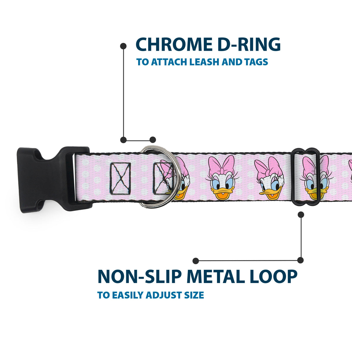 Plastic Clip Collar - Daisy Duck 2-Expressions/Dots Pinks Dog Collars Plastic Clip Side Release Disney