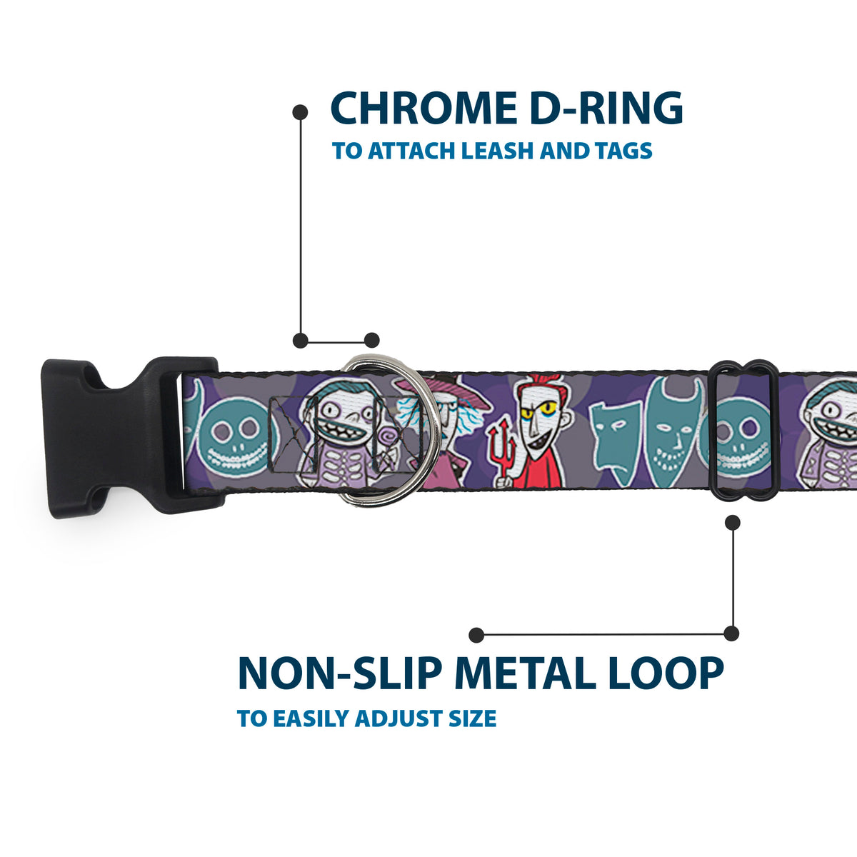 Plastic Clip Collar - Nightmare Before Christmas Lock Shock & Barrel Group Pose/Masks Purples Dog Collars Plastic Clip Side Release Disney