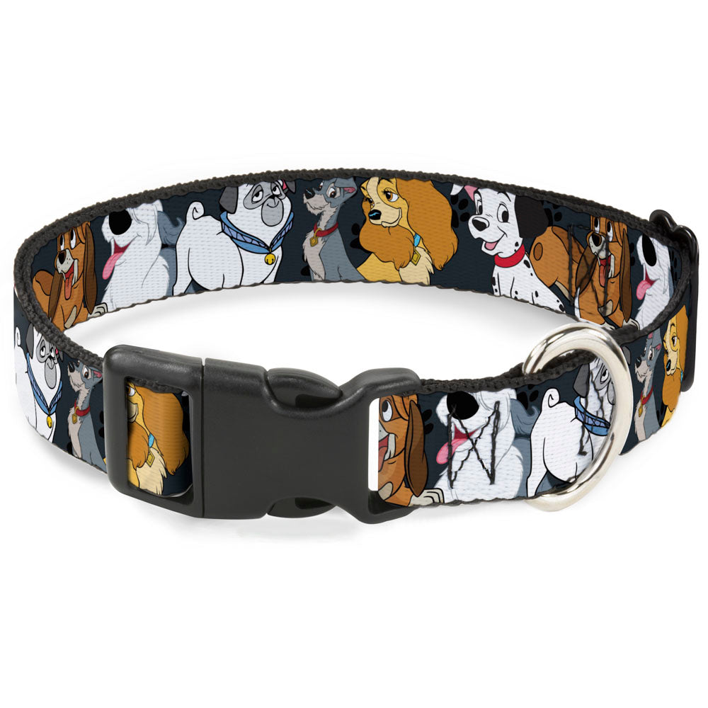 Plastic Clip Collar - Disney Dogs 6-Dog Group Collage/Paws Gray/Black Dog Collars Plastic Clip Side Release Disney