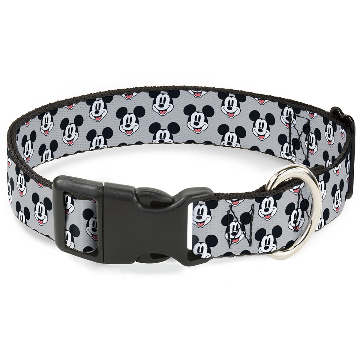 Plastic Clip Collar - Mickey Mouse Smiling Face Monogram Gray Dog Collars Plastic Clip Side Release Disney