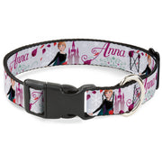 Plastic Clip Collar - Frozen Anna Castle Pose with Flowers and Script Grays/Pinks Dog Collars Plastic Clip Side Release Disney