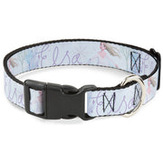 Plastic Clip Collar - Frozen Elsa Snowflake Pose with Trees and Script Blues/Purples Dog Collars Plastic Clip Side Release Disney