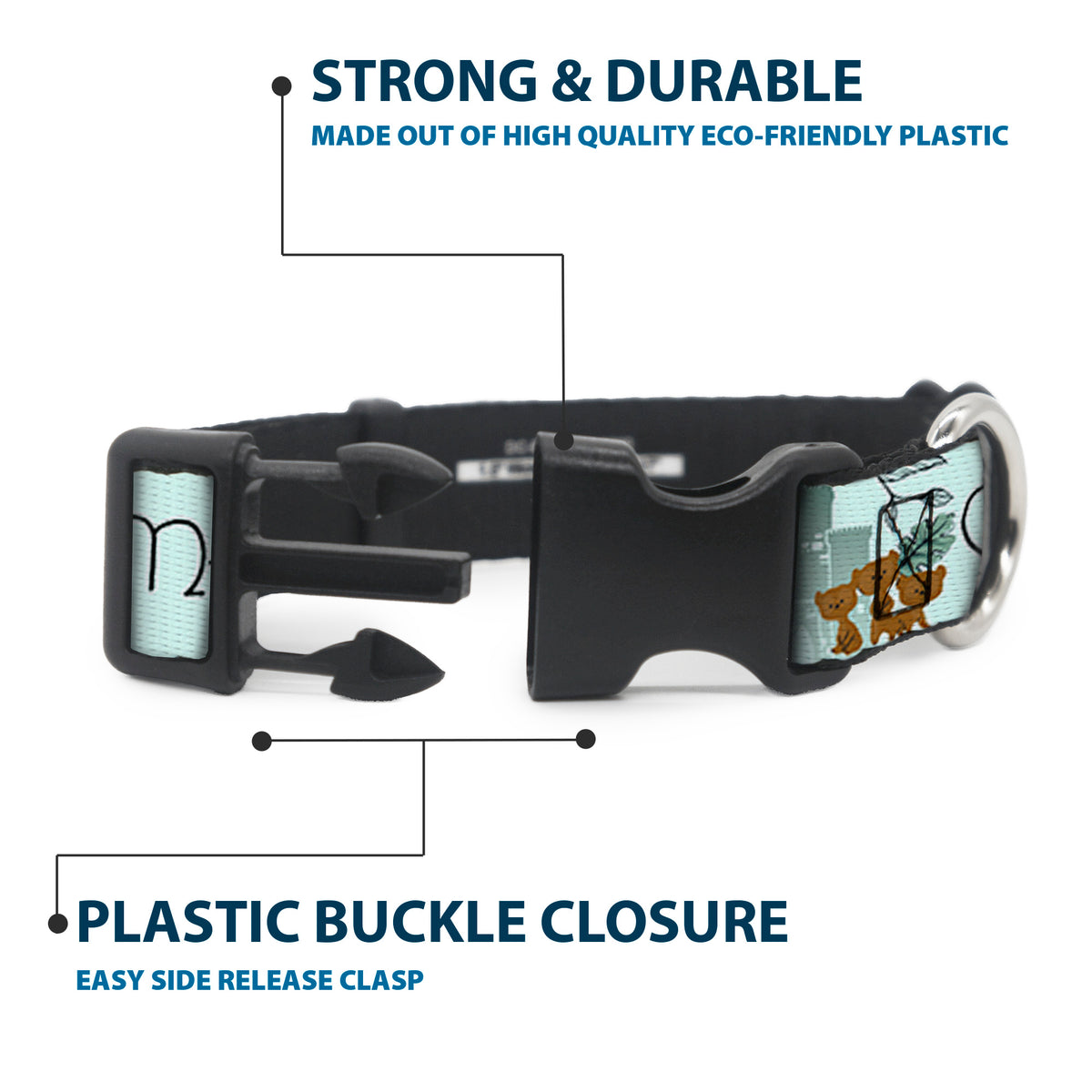 Plastic Clip Collar - Brave Merida Castle and Three Bear Brothers Pose with Script Greens Dog Collars Plastic Clip Side Release Disney