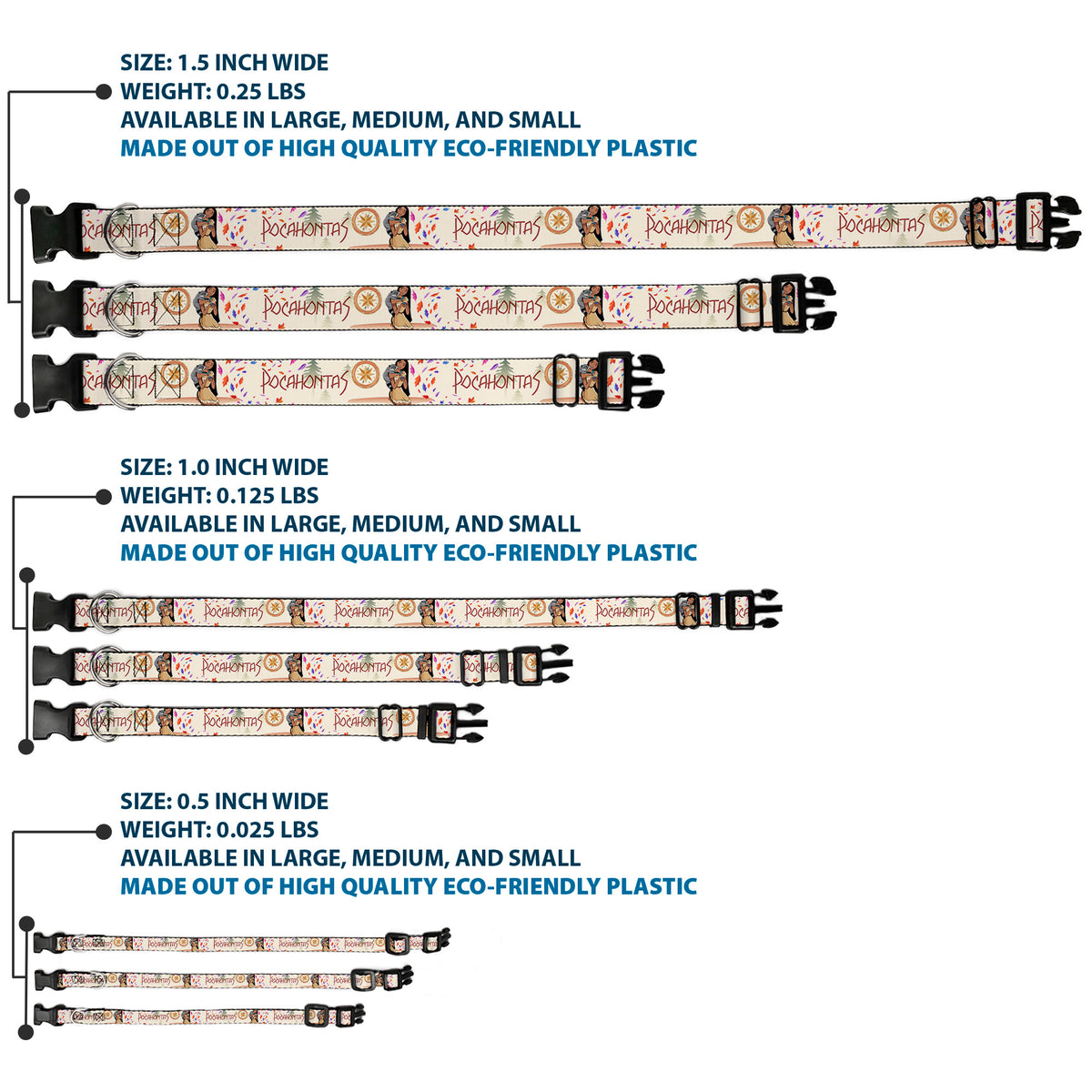 Plastic Clip Collar - Pocahontas and Meeko Compass Pose with Script and Leaves Beige Dog Collars Plastic Clip Side Release Disney