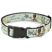 Plastic Clip Collar - The Princess and the Frog Tiana Palace Pose with Script and Flowers Greens Dog Collars Plastic Clip Side Release Disney