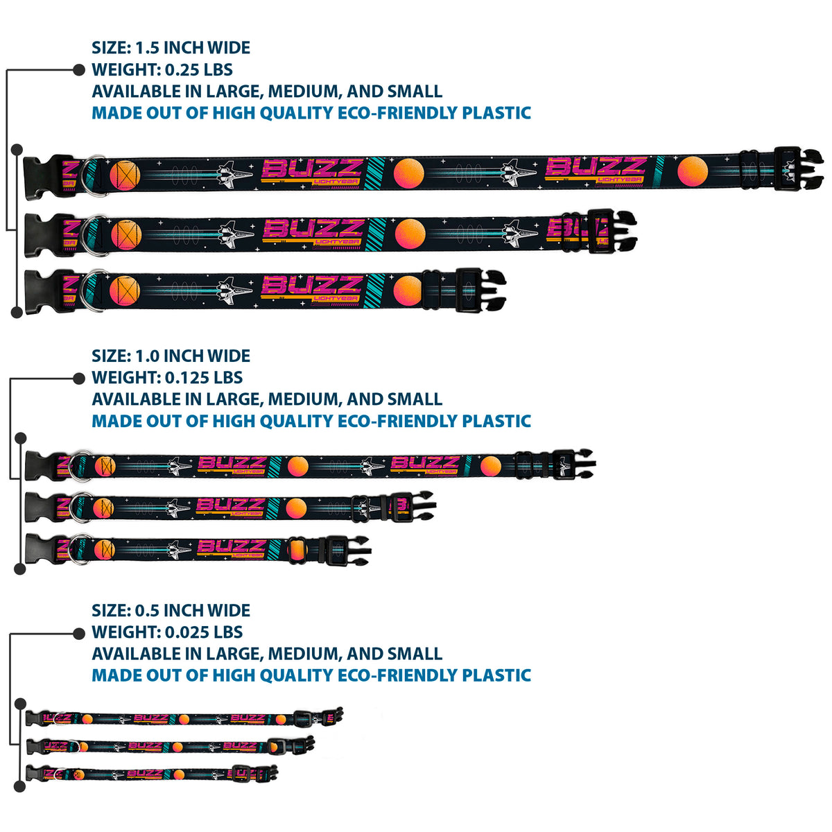 Plastic Clip Collar - BUZZ LIGHTYEAR Hyper Speed Spaceship Black/Multi Color Dog Collars Plastic Clip Side Release Disney