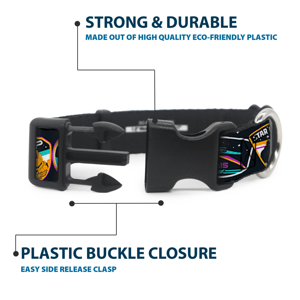 Plastic Clip Collar - Lightyear Mission Patches Collage Black/Multi Color Dog Collars Plastic Clip Side Release Disney