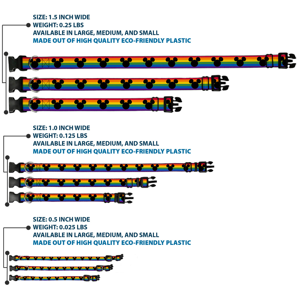 Plastic Clip Collar - Mickey Mouse Ears Icon Rainbow Pride Flag Dog Collars Plastic Clip Side Release Disney