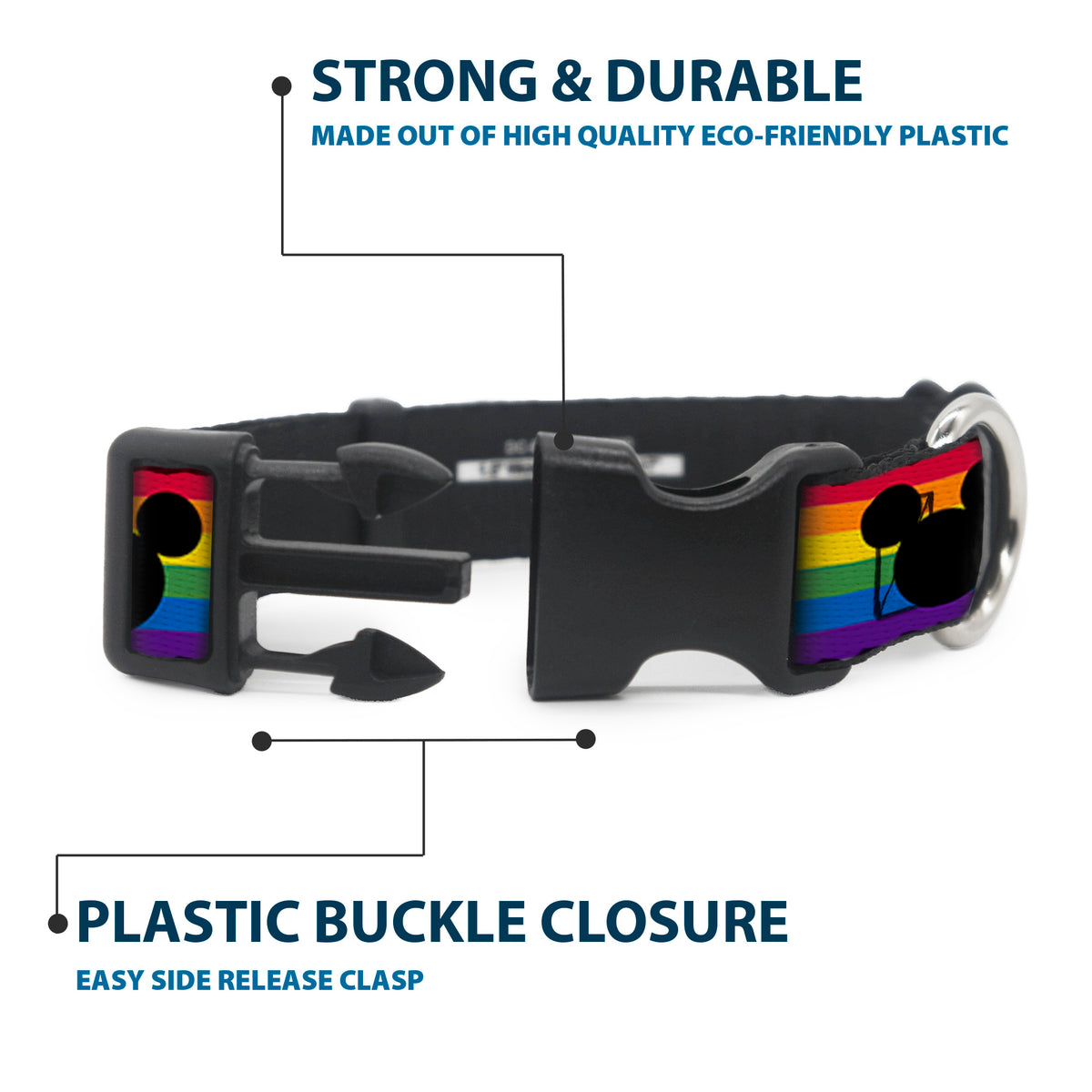 Plastic Clip Collar - Mickey Mouse Ears Icon Rainbow Pride Flag Dog Collars Plastic Clip Side Release Disney