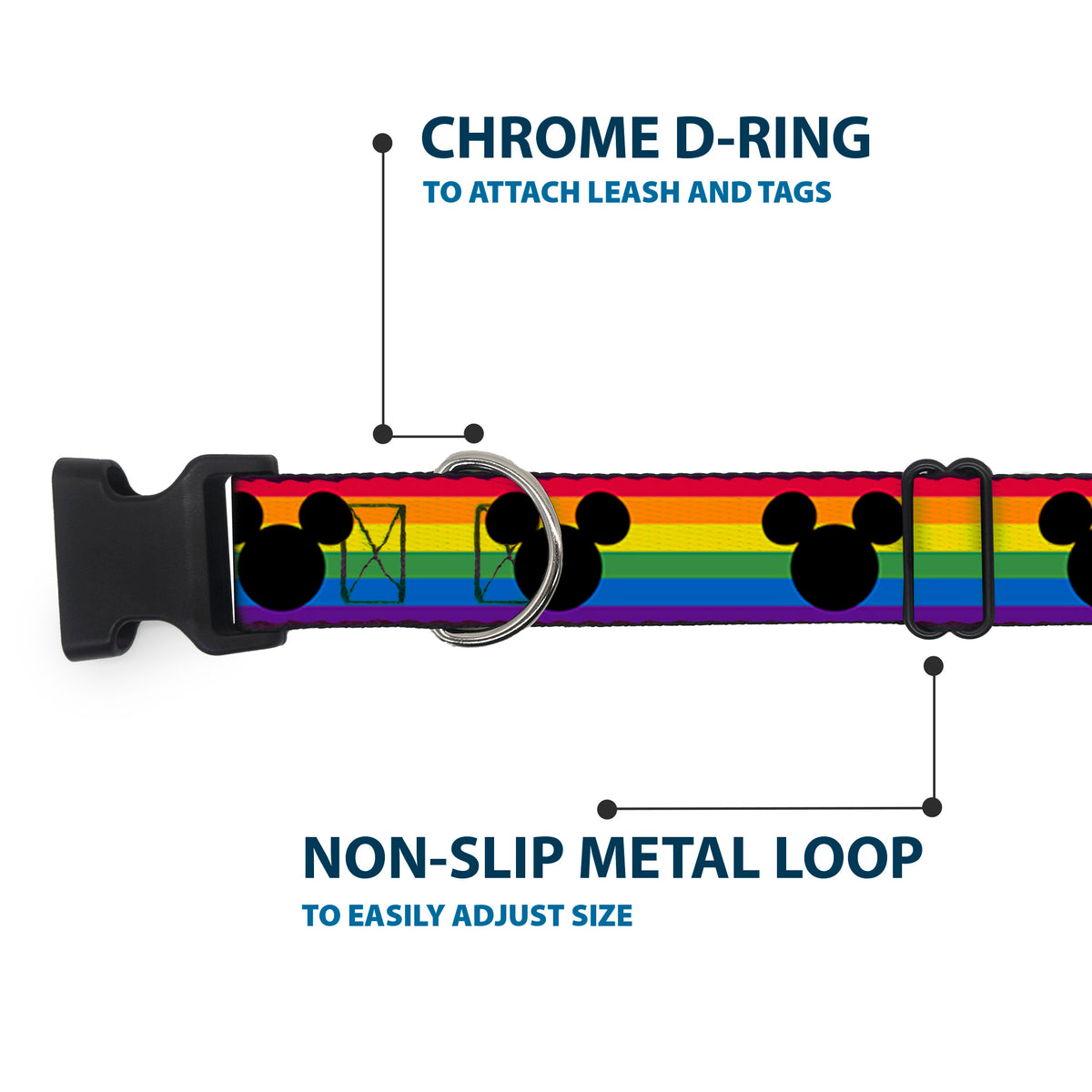 Plastic Clip Collar - Mickey Mouse Ears Icon Rainbow Pride Flag Dog Collars Plastic Clip Side Release Disney