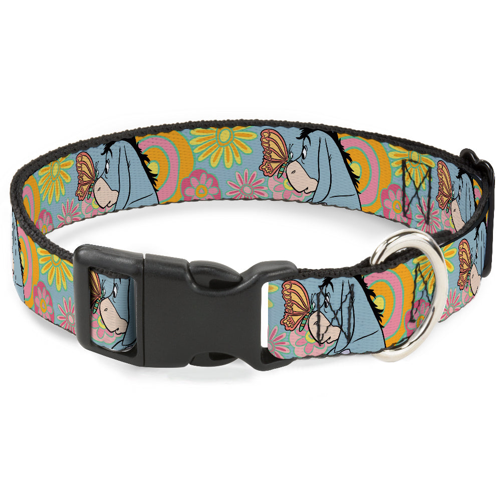 Plastic Clip Collar - Winnie the Pooh Eeyore Butterfly Pose Floral Collage Blue/Pinks/Yellows Dog Collars Plastic Clip Side Release Disney