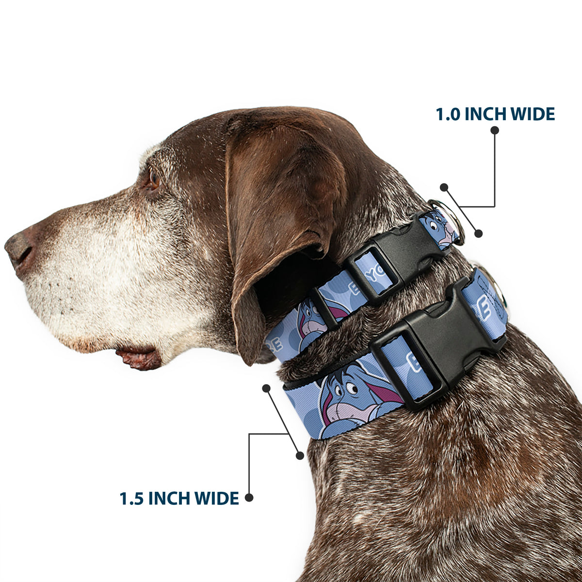 Plastic Clip Collar - Winnie the Pooh Eeyore Text and Expression Close-Up Dot Blues Dog Collars Plastic Clip Side Release Disney