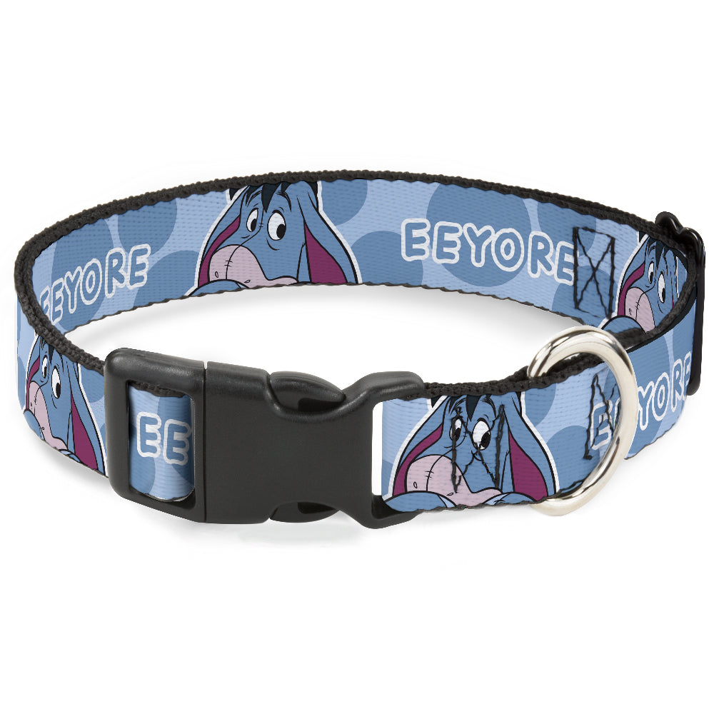 Plastic Clip Collar - Winnie the Pooh Eeyore Text and Expression Close-Up Dot Blues Dog Collars Plastic Clip Side Release Disney