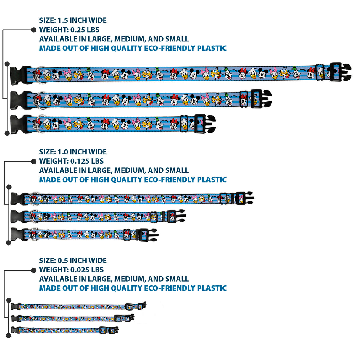 Plastic Clip Collar - Disney The Sensational Six Smiling Faces Stripe Blues Dog Collars Plastic Clip Side Release Disney
