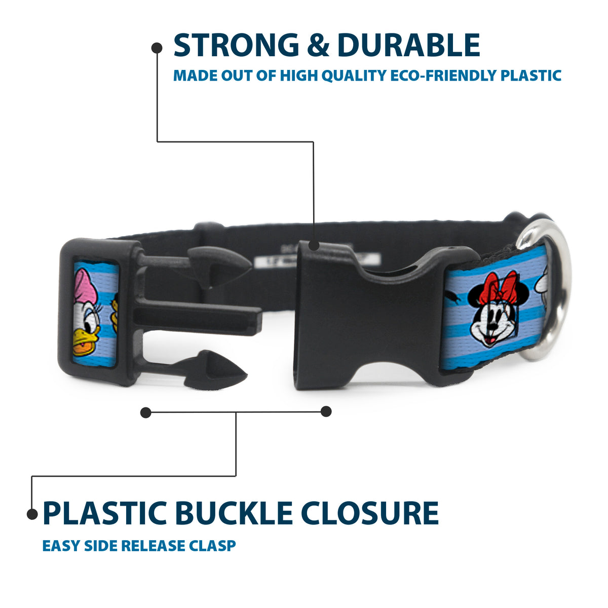 Plastic Clip Collar - Disney The Sensational Six Smiling Faces Stripe Blues Dog Collars Plastic Clip Side Release Disney