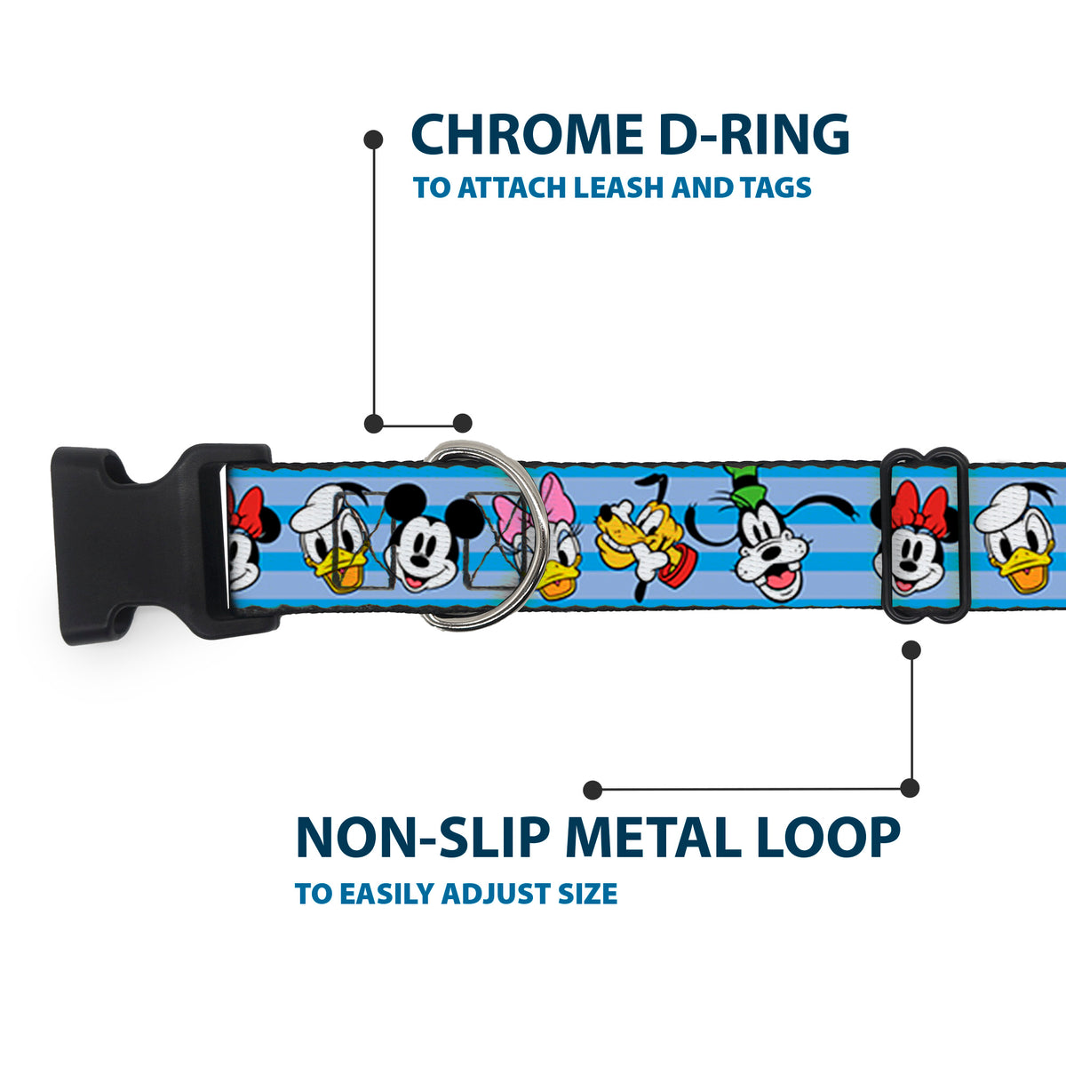 Plastic Clip Collar - Disney The Sensational Six Smiling Faces Stripe Blues Dog Collars Plastic Clip Side Release Disney