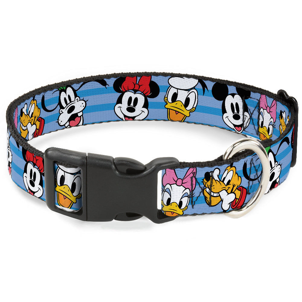 Plastic Clip Collar - Disney The Sensational Six Smiling Faces Stripe Blues Dog Collars Plastic Clip Side Release Disney