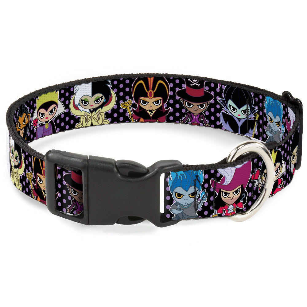 Plastic Clip Collar - Disney 11-Sweet Chibi Villain Poses Polka Dot Black/Lavender Dog Collars Plastic Clip Side Release Disney