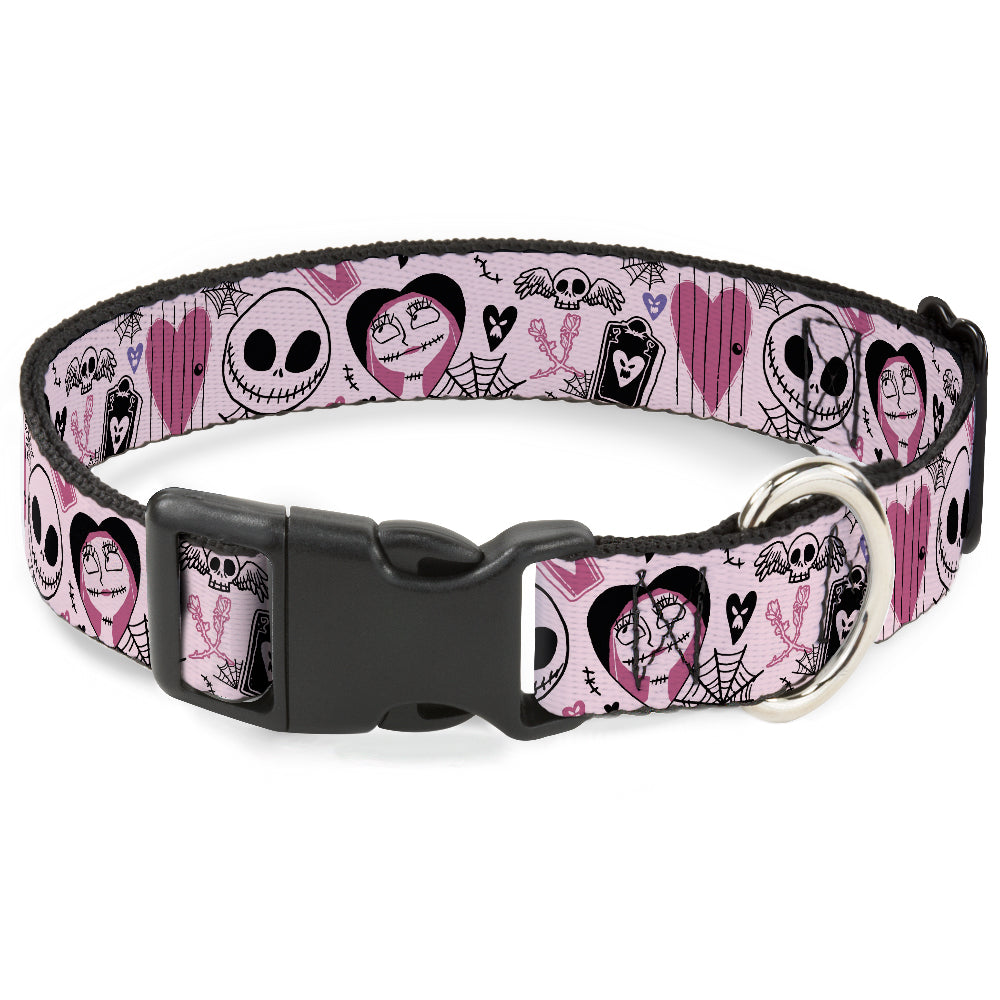 Plastic Clip Collar - The Nightmare Before Christmas Jack and Sally Doodles Pinks/Black Dog Collars Plastic Clip Side Release Disney