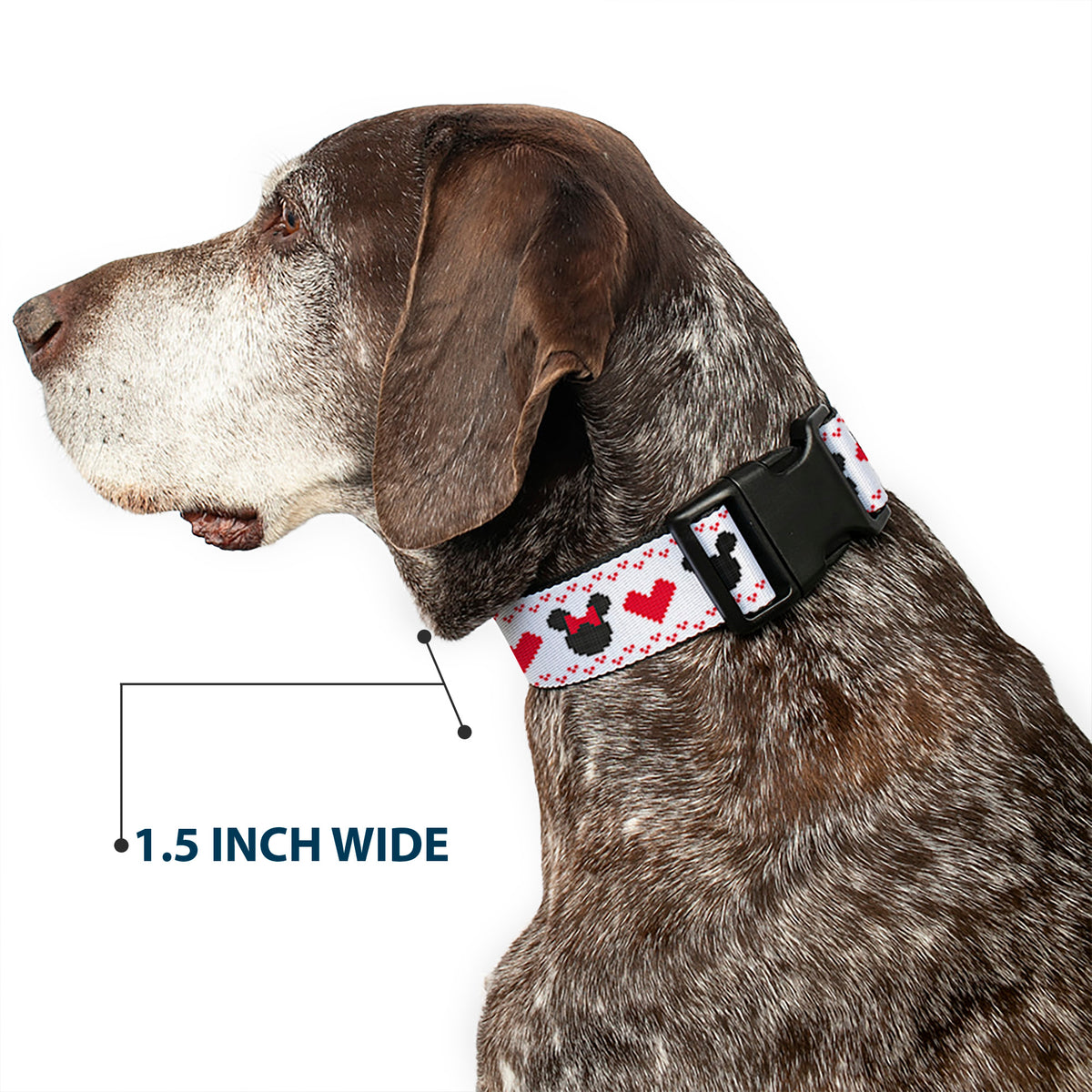 Plastic Clip Collar - Disney Holiday Mickey and Minnie Mouse Heart Sweater Stitch White/Red/Black Dog Collars Plastic Clip Side Release Disney