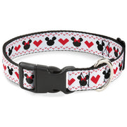 Plastic Clip Collar - Disney Holiday Mickey and Minnie Mouse Heart Sweater Stitch White/Red/Black Dog Collars Plastic Clip Side Release Disney