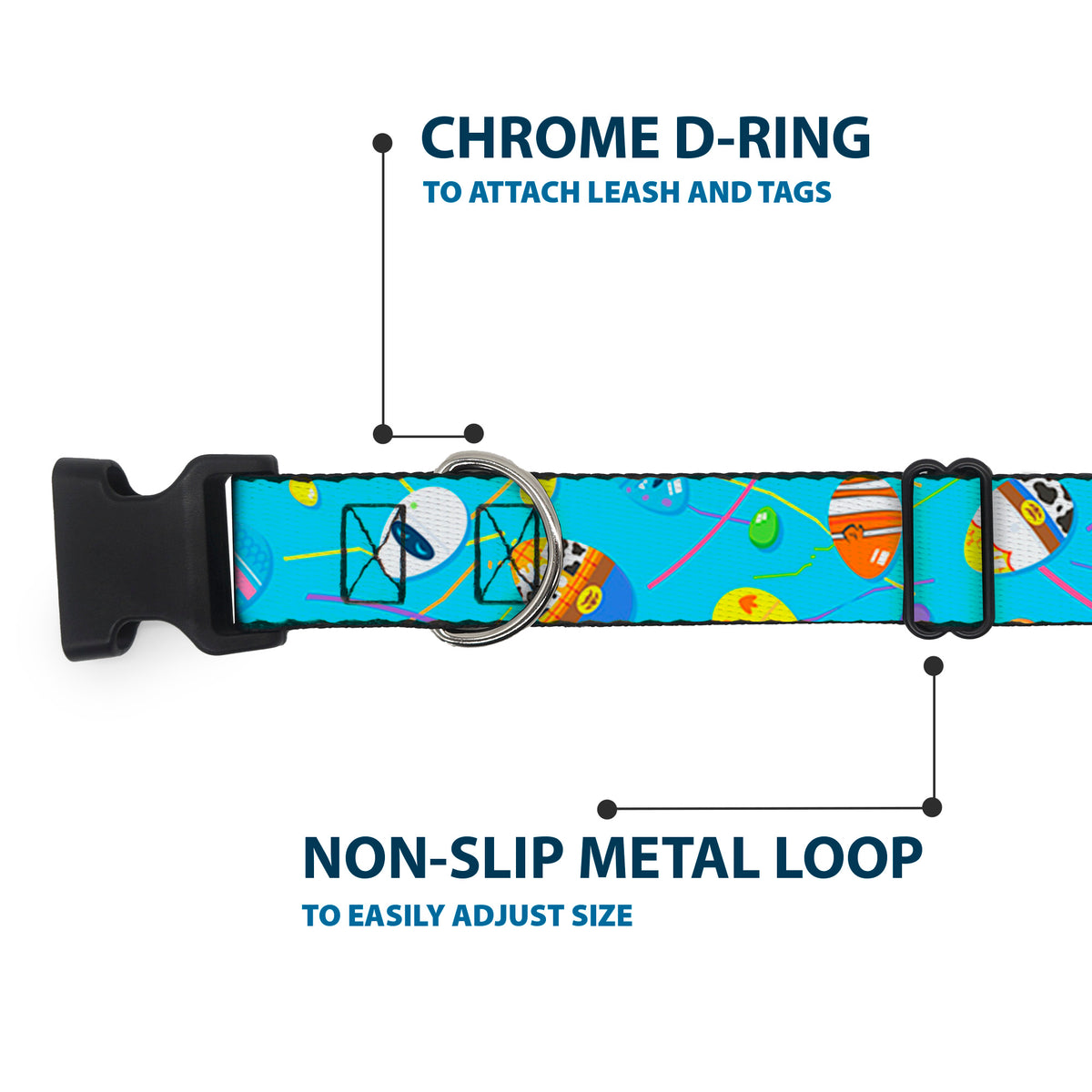 Plastic Clip Collar - Pixar Holiday Collection Easter Egg Characters Scattered Blue Dog Collars Plastic Clip Side Release Disney