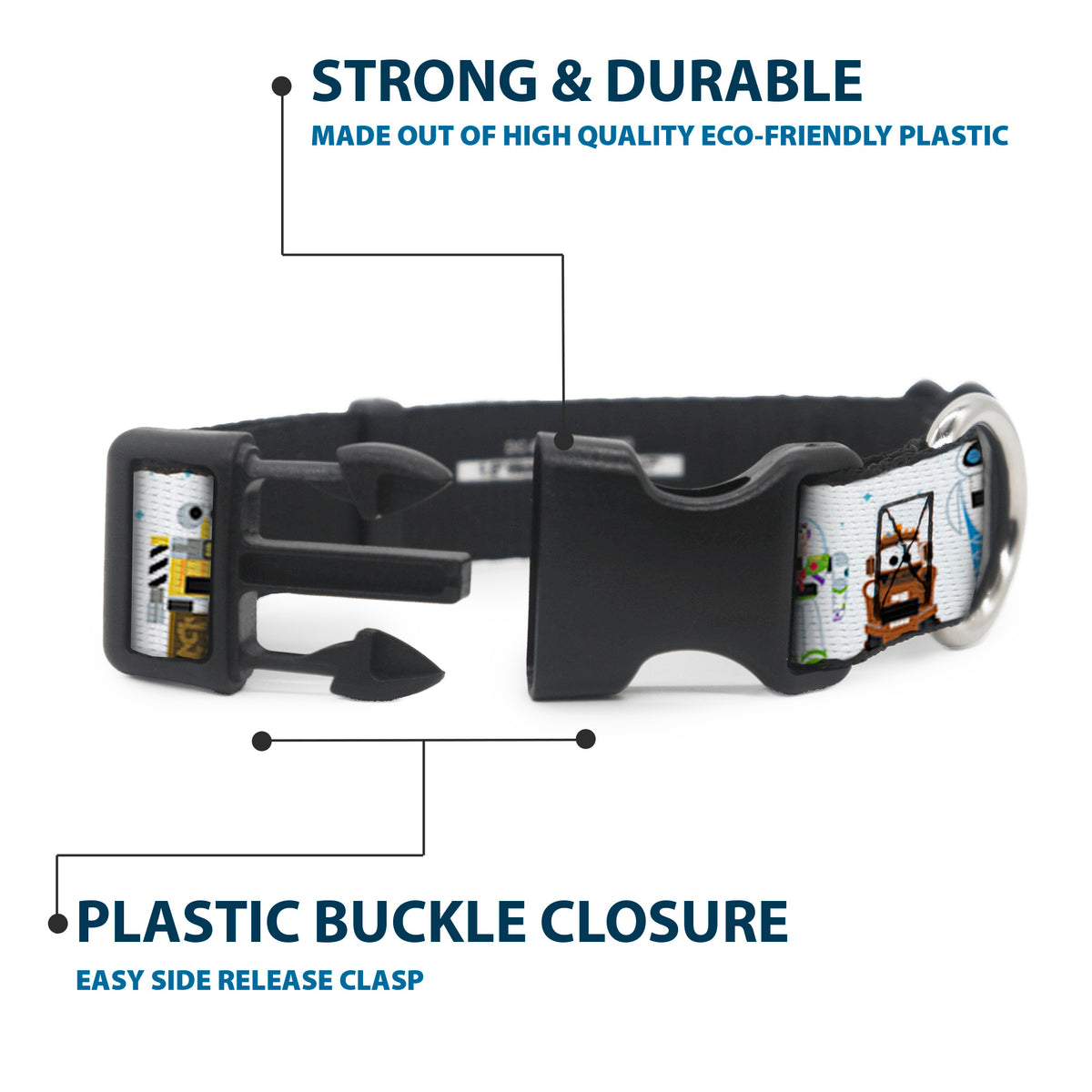 Plastic Clip Collar - Pixar Holiday Collection Nutcracker Characters Lineup/Stars White/Blues Dog Collars Plastic Clip Side Release Disney