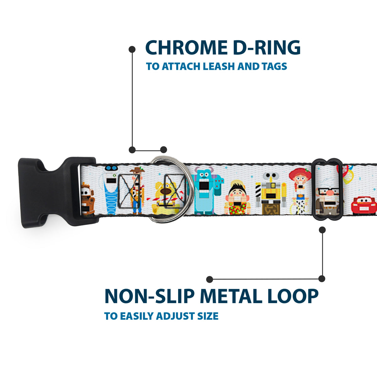 Plastic Clip Collar - Pixar Holiday Collection Nutcracker Characters Lineup/Stars White/Blues Dog Collars Plastic Clip Side Release Disney